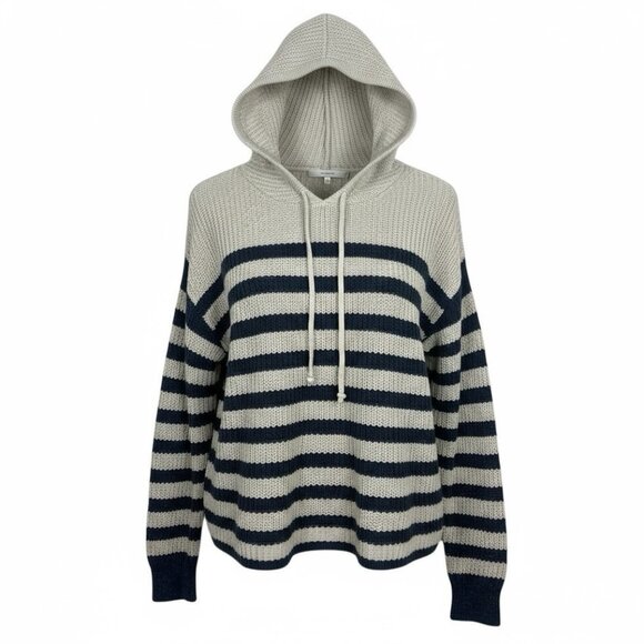 One Grey Day Knit Hoodie Sweater Size Small Pullover Flax Silk Cashmere Striped - Picture 2 of 9